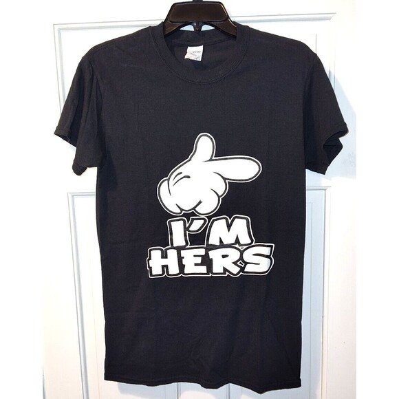 I'm Hers Men's Small T Shirt White Glove White Lettering Black Fast Shipping - Picture 11 of 14